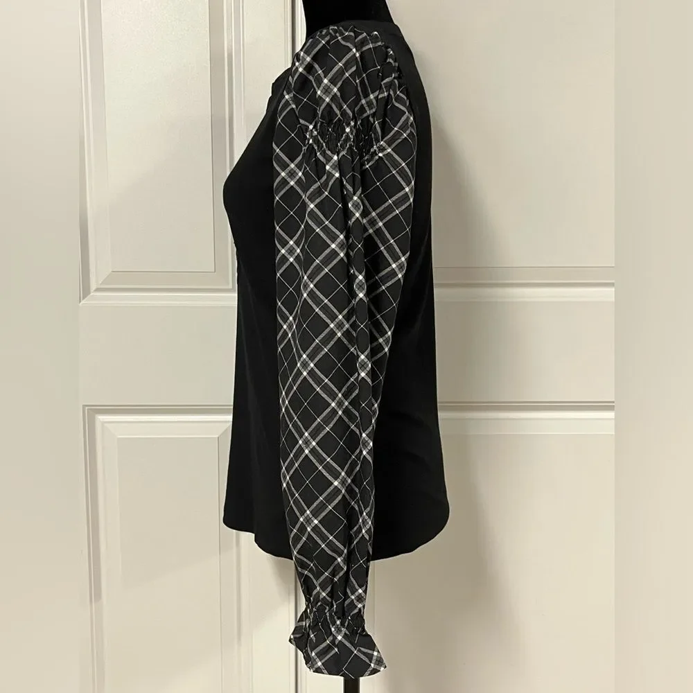 Loft Black & White Mixed Media Top